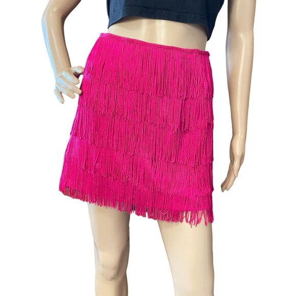 Express Fringe Mini Skirt Size 8 Pink Party Tassel Modern Cowgirl - Picture 1 of 6